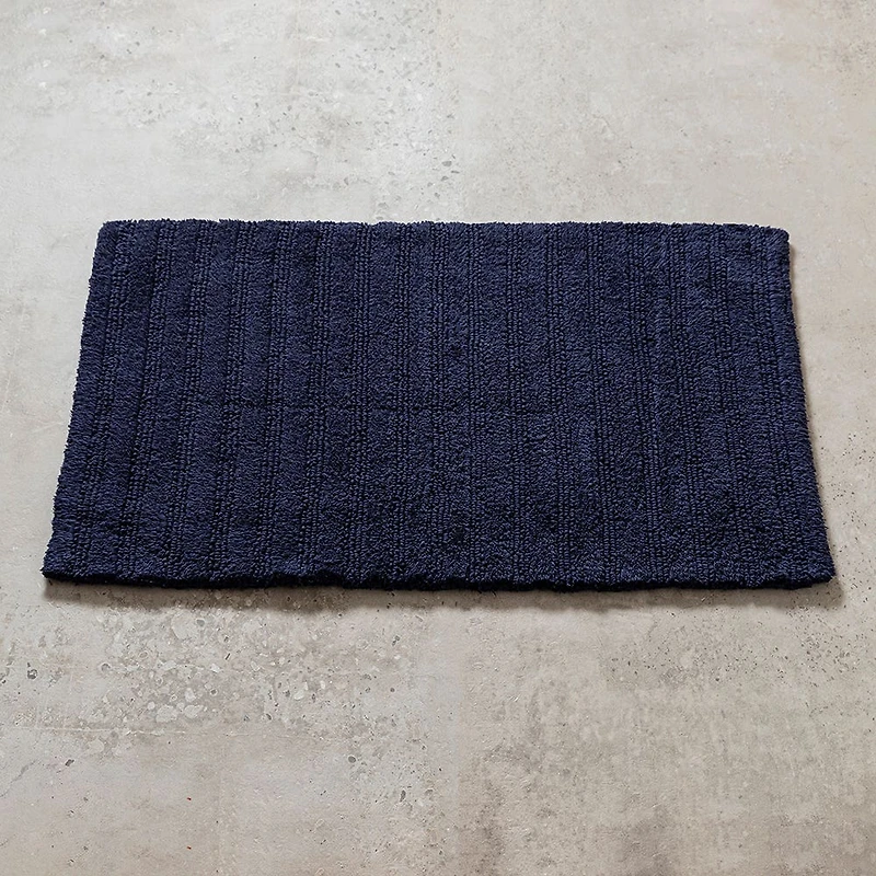 KSP Plush Stripe Cotton Reversible Bathmat 20x32" (Dark Blue)