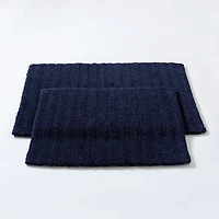 KSP Plush Stripe Cotton Reversible Bathmat 20x32" (Dark Blue)