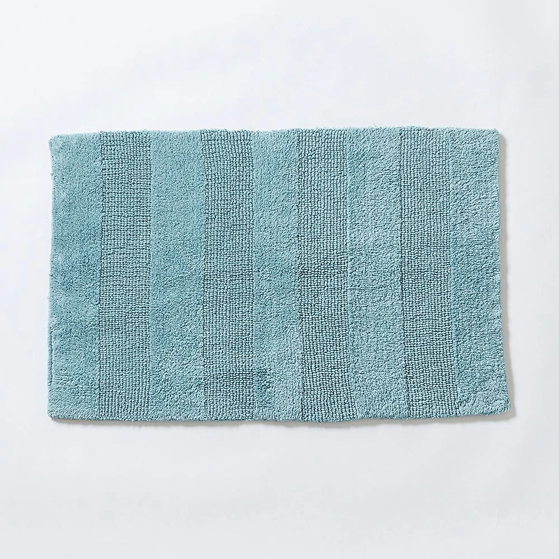 KSP Plush Thick Stripe Cotton Reversible Bathmat 20x32" (Light Blue)