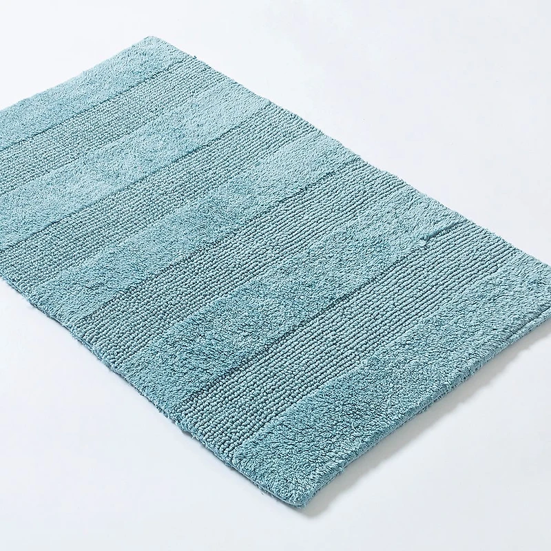 KSP Plush Thick Stripe Cotton Reversible Bathmat 20x32" (Light Blue)