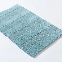 KSP Plush Thick Stripe Cotton Reversible Bathmat 20x32" (Light Blue)