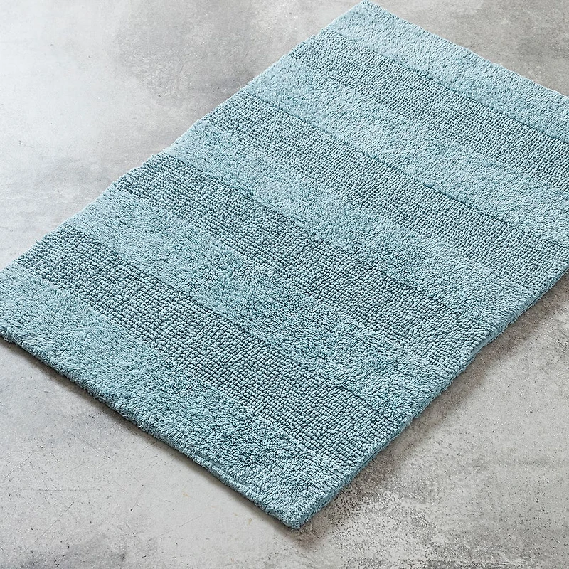 KSP Plush Thick Stripe Cotton Reversible Bathmat 20x32" (Light Blue)