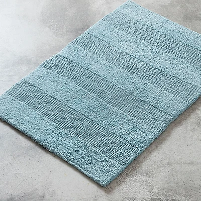 KSP Plush Thick Stripe Cotton Reversible Bathmat 20x32" (Light Blue)