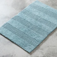 KSP Plush Thick Stripe Cotton Reversible Bathmat 20x32" (Light Blue)