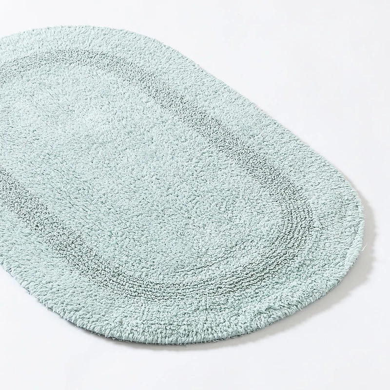 KSP Plush Oval Cotton Reversible Bathmat 18x28" (Aqua)