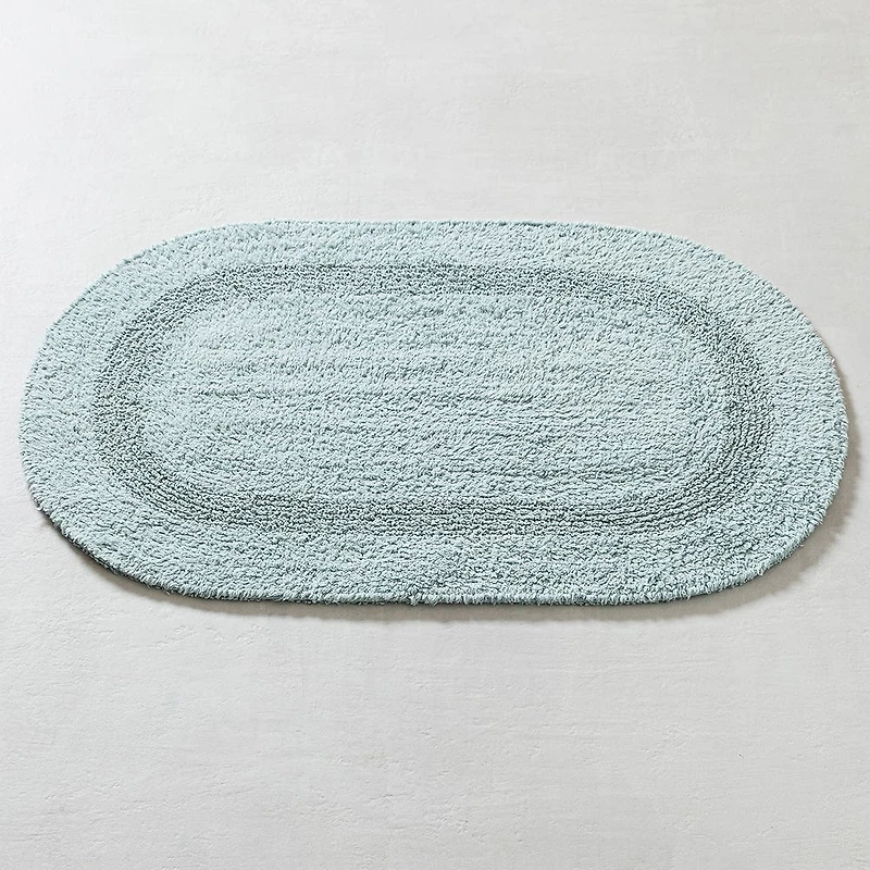 KSP Plush Oval Cotton Reversible Bathmat 18x28" (Aqua)