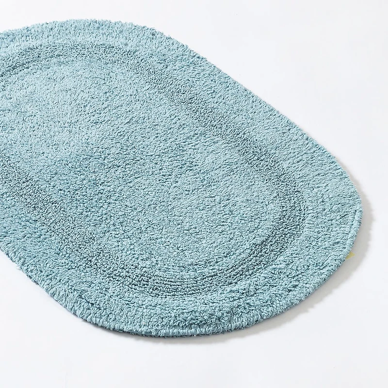KSP Plush Oval Cotton Reversible Bathmat (Light Blue)