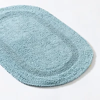 KSP Plush Oval Cotton Reversible Bathmat (Light Blue)
