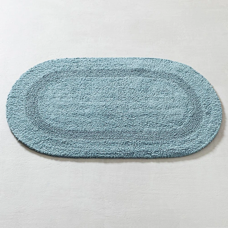 KSP Plush Oval Cotton Reversible Bathmat (Light Blue)