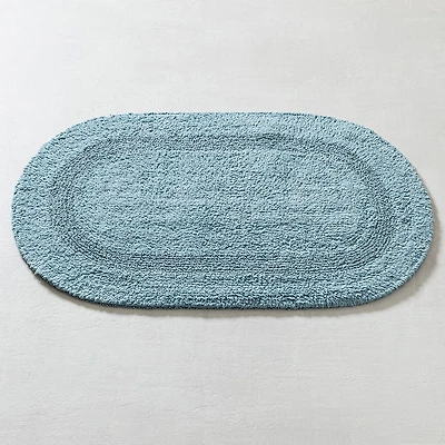 KSP Plush Oval Cotton Reversible Bathmat (Light Blue)