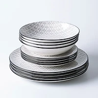 KSP Max Porcelain Dinnerware - Set of 12 (Black/White)