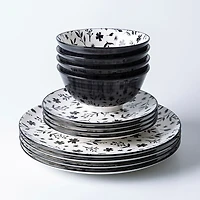 KSP Bonnie Porcelain Dinnerware - Set of 12 (Black/White)