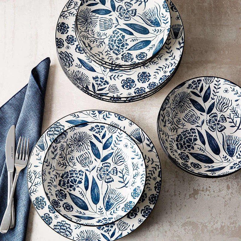 KSP Florence Porcelain Dinnerware - Set of 12 (Blue/White)
