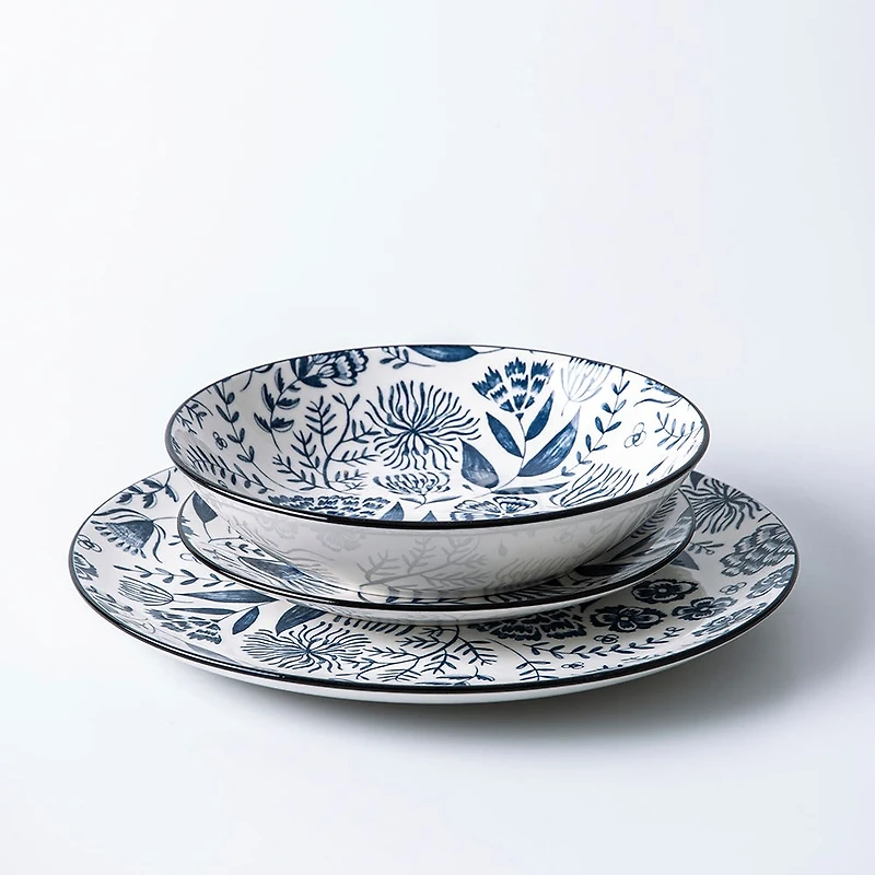 KSP Florence Porcelain Dinnerware - Set of 12 (Blue/White)
