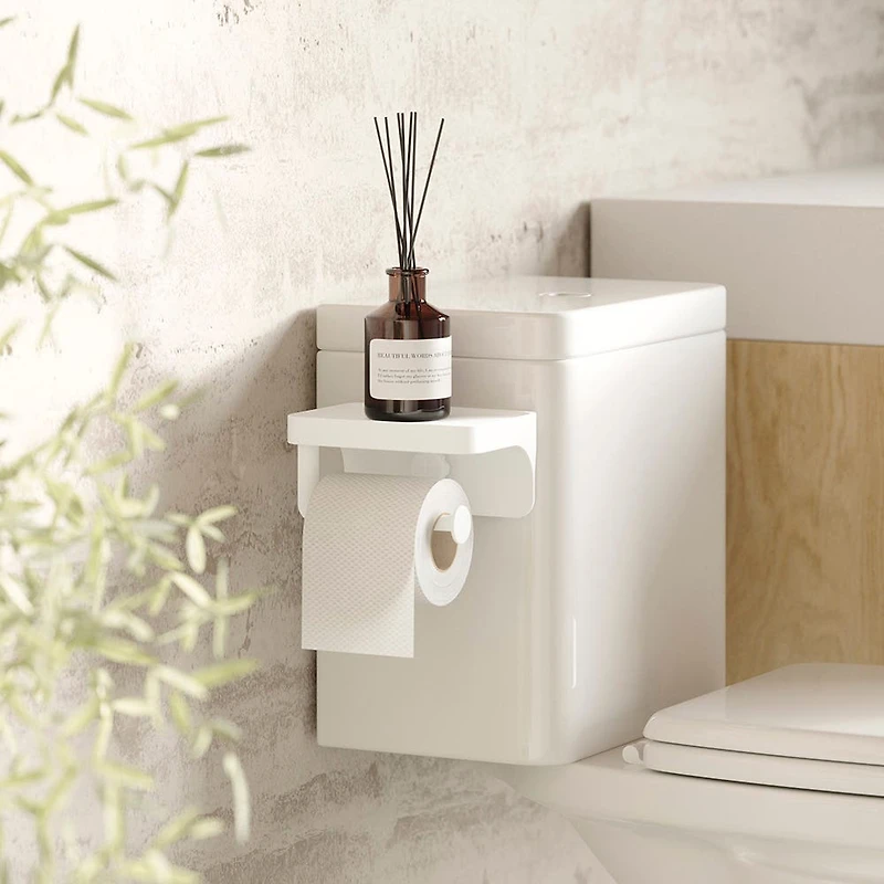 Umbra Flex Adhesive Toilet Paper Holder with Shelf (White)