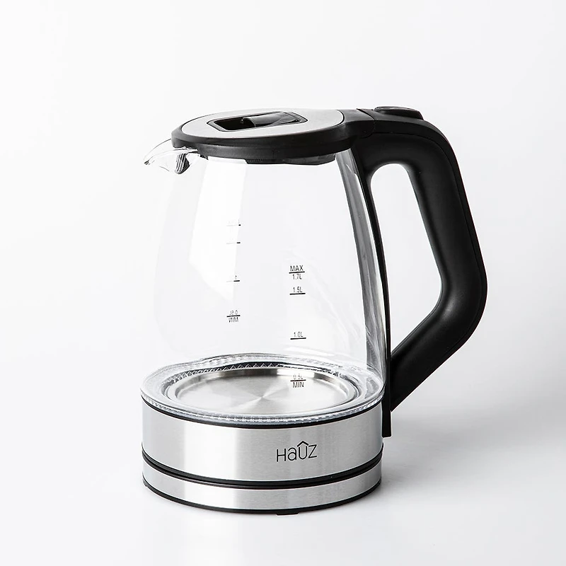 Hauz Illum Cordless Glass Kettle 1.7L (Clear/Brush Stainless Steel)