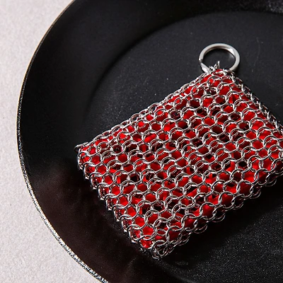 Lodge Chainmail Cast Iron Scrubbing Pad 4x3" (Red/Stainless Steel)