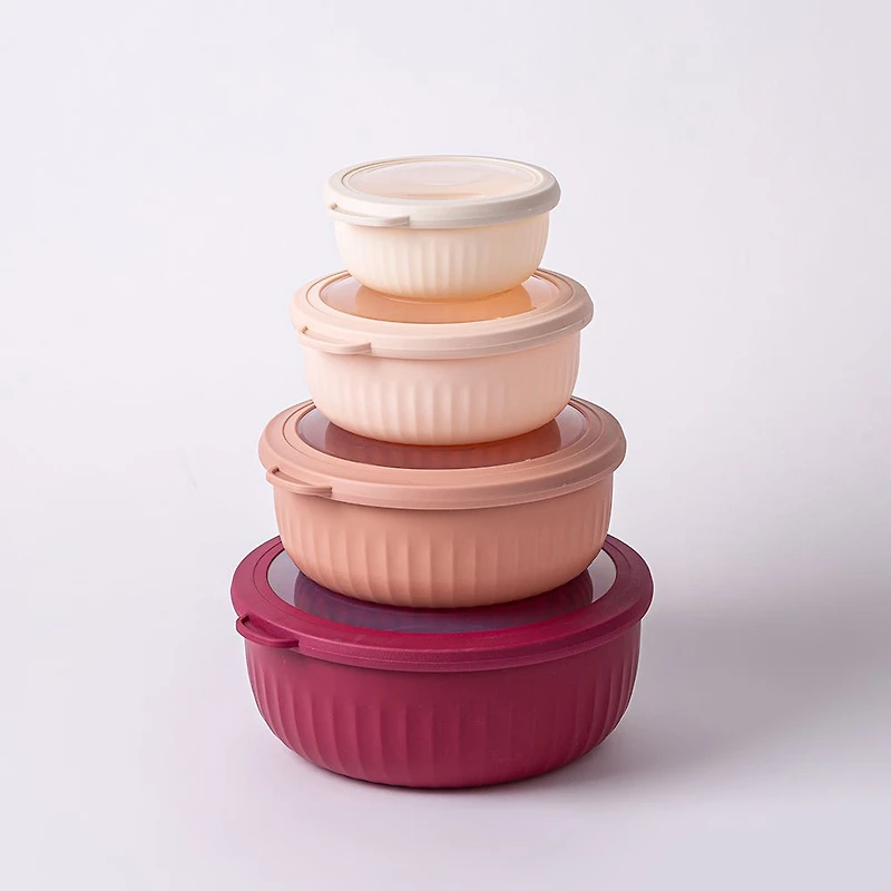 KSP Ribbo 'Round' Food Prep Containers with Lids - Set of 8 (Pink)