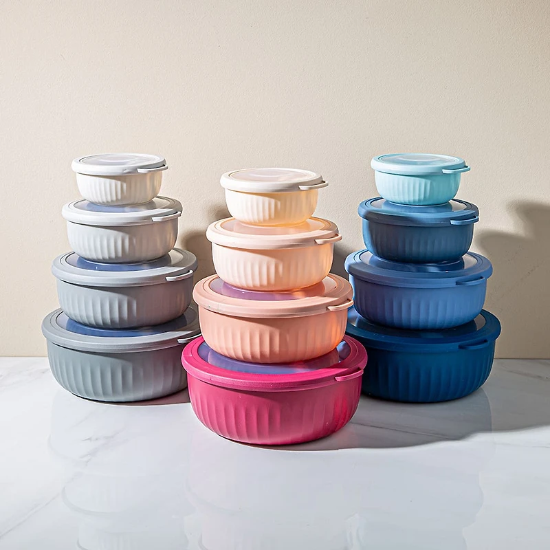 KSP Ribbo 'Round' Food Prep Containers with Lids - Set of 8 (Pink)