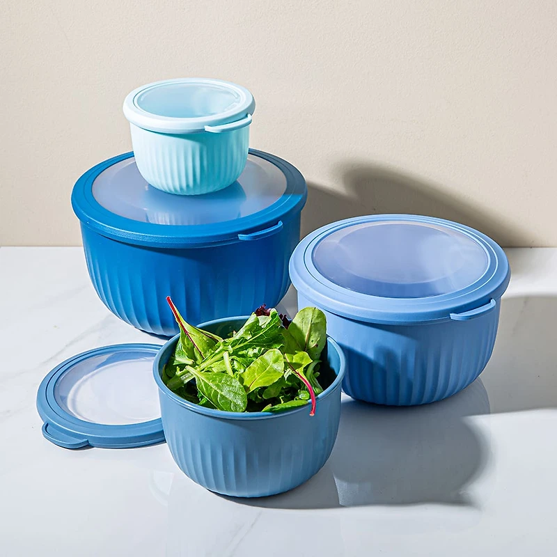 KSP Ribbo 'Round Tall' Food Prep Containers W/Lids - Set of 8 (Blue)