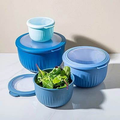 KSP Ribbo 'Round Tall' Food Prep Containers W/Lids - Set of 8 (Blue)