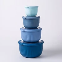 KSP Ribbo 'Round Tall' Food Prep Containers W/Lids - Set of 8 (Blue)