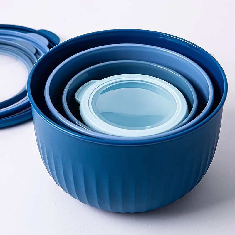 KSP Ribbo 'Round Tall' Food Prep Containers W/Lids - Set of 8 (Blue)
