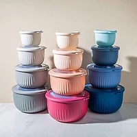 KSP Ribbo 'Round Tall' Food Prep Containers W/Lids - Set of 8 (Blue)