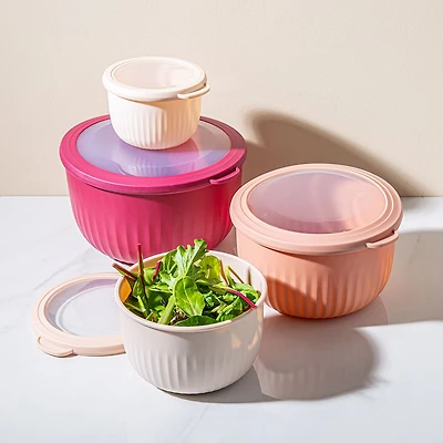 KSP Ribbo 'Round Tall' Food Prep Containers w/lid - Set of 8 (Pink)