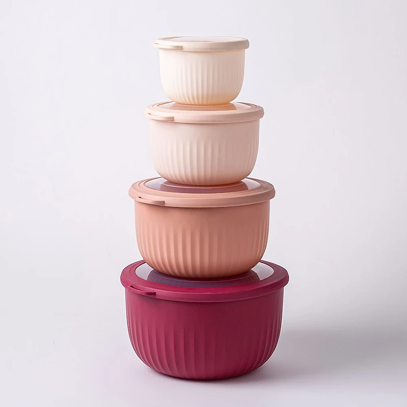 KSP Ribbo 'Round Tall' Food Prep Containers w/lid - Set of 8 (Pink)