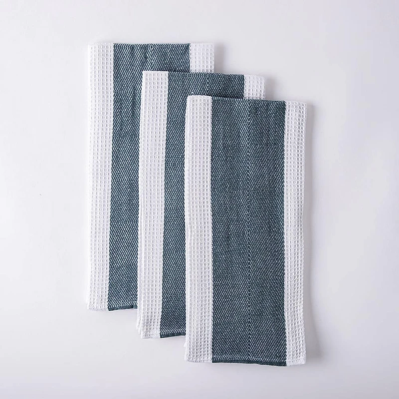 Harman Premium Quality 'Blocks' Kitchen Towel - Set/3 (Light Blue)