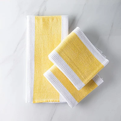 Harman Premium Quality 'Blocks' Kitchen Towel - Set of 3 (Yellow)
