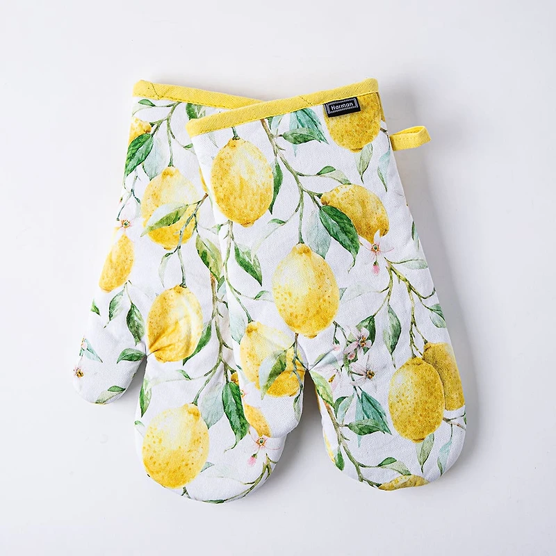 Harman Gourmet 'Fresh Lemon' Cotton Oven Mitt - S/2 (Yellow)