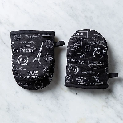 Harman Gourmet 'Paris Passport' Cotton Mini Oven Mitt Set/2 (Black)