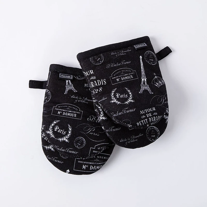 Harman Gourmet 'Paris Passport' Cotton Mini Oven Mitt Set/2 (Black)