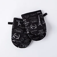 Harman Gourmet 'Paris Passport' Cotton Mini Oven Mitt Set/2 (Black)