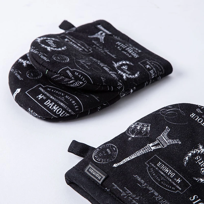 Harman Gourmet 'Paris Passport' Cotton Mini Oven Mitt Set/2 (Black)
