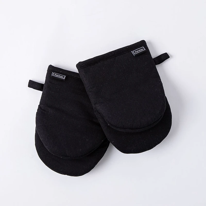 Harman Gourmet 'Solid' Cotton Mini Oven Mitt Set/2 (Black)