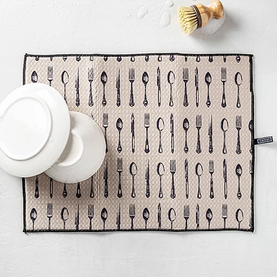Harman Printed 'Vintage Cutlery' Microfibre Dish Drying Mat 15x20"