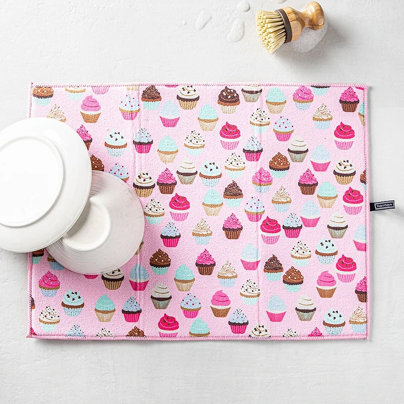 Harman Printed 'Cupcake' Microfibre Dish Drying Mat 15x20"