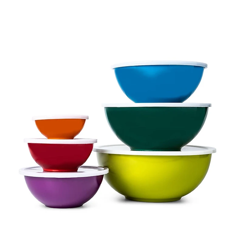 KSP Multi Melamine Mixing Bowl with Lids - Set of 6 (Multi Dark Tones)