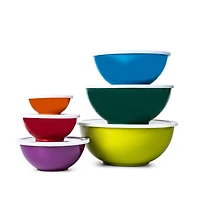 KSP Multi Melamine Mixing Bowl with Lids - Set of 6 (Multi Dark Tones)