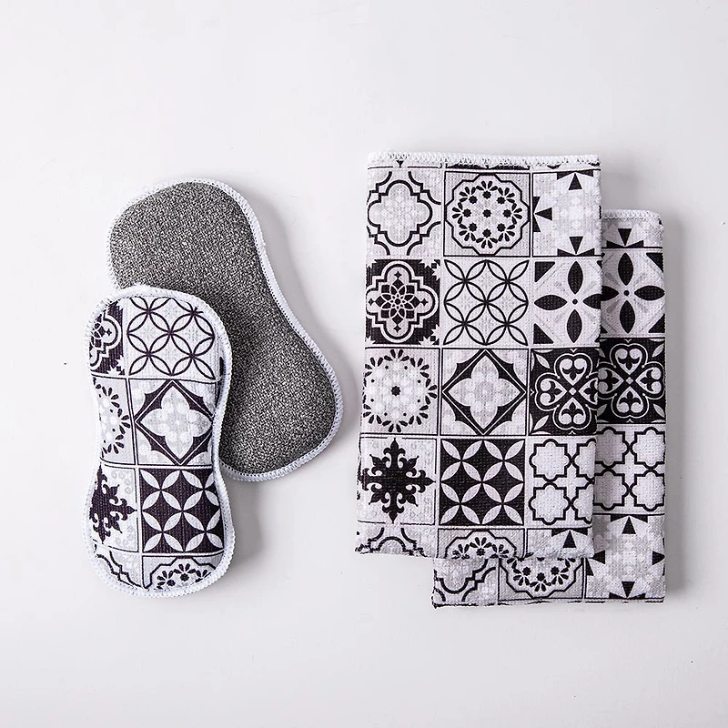 Harman Microfiber 'Spanish Tile' Sponge & Cloth Cleaning Set/4