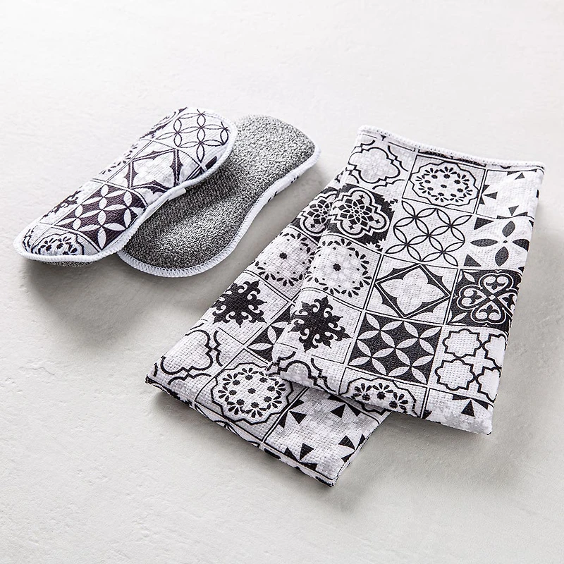 Harman Microfiber 'Spanish Tile' Sponge & Cloth Cleaning Set/4