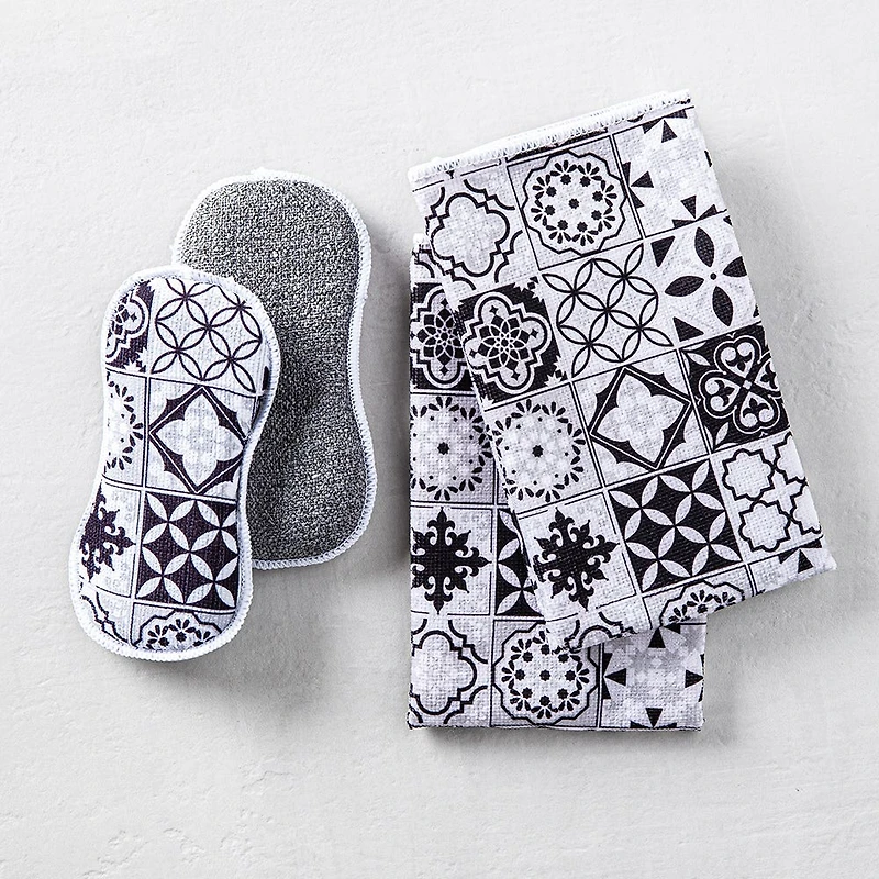 Harman Microfiber 'Spanish Tile' Sponge & Cloth Cleaning Set/4