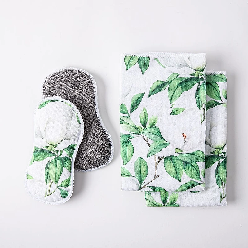 Harman Microfiber 'White Blossom' Sponge & Cloth Combo Set/4