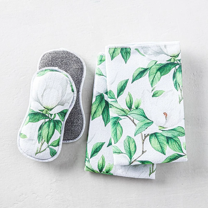 Harman Microfiber 'White Blossom' Sponge & Cloth Combo Set/4