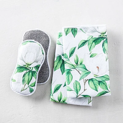 Harman Microfiber 'White Blossom' Sponge & Cloth Combo Set/4