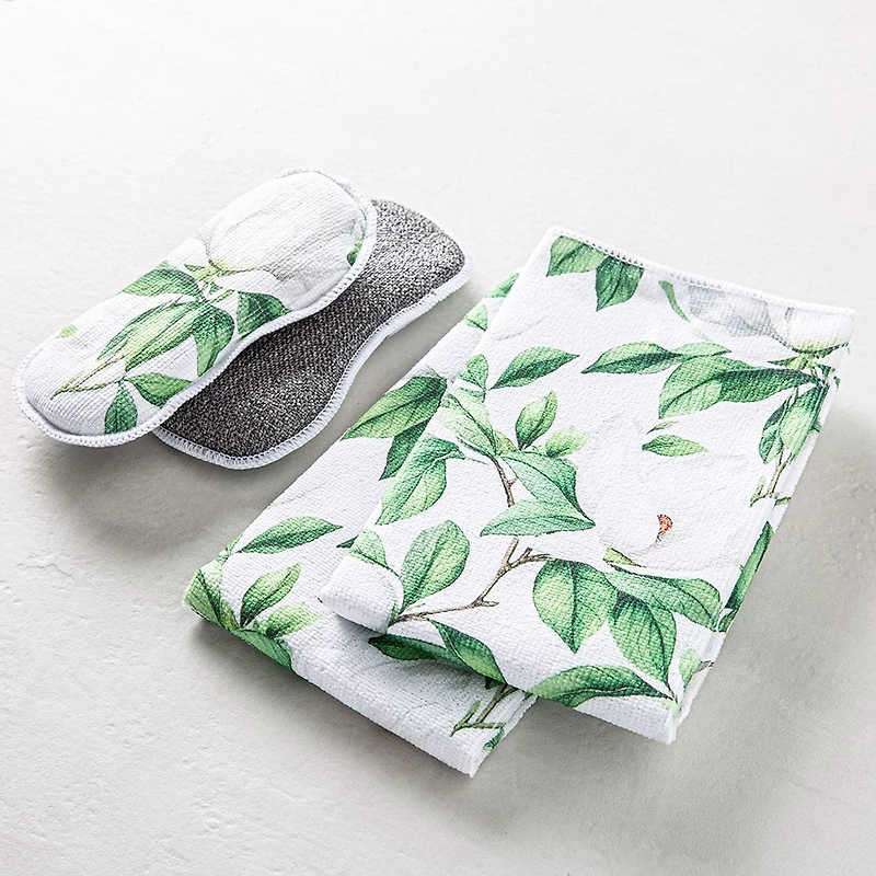 Harman Microfiber 'White Blossom' Sponge & Cloth Combo Set/4