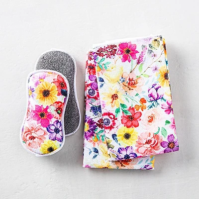 Harman Microfiber 'Mixed Floral' Sponge & Cloth Cleaning sET/4